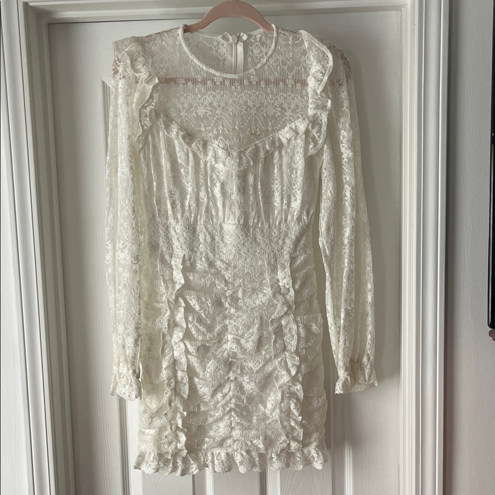 Just Me Lace Long Sleeve Dress in Cream